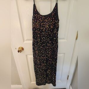 Midi Dark Multi-color Sequin Bodycon Dress- L